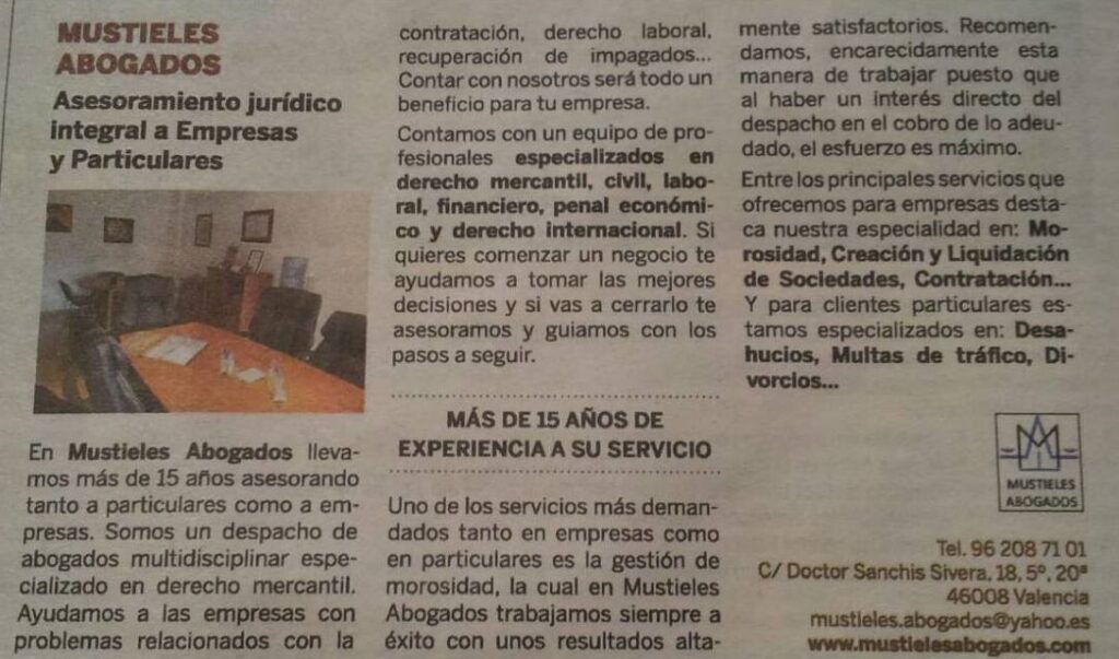 La Razón se hace eco de la gestión de Mustieles abogados